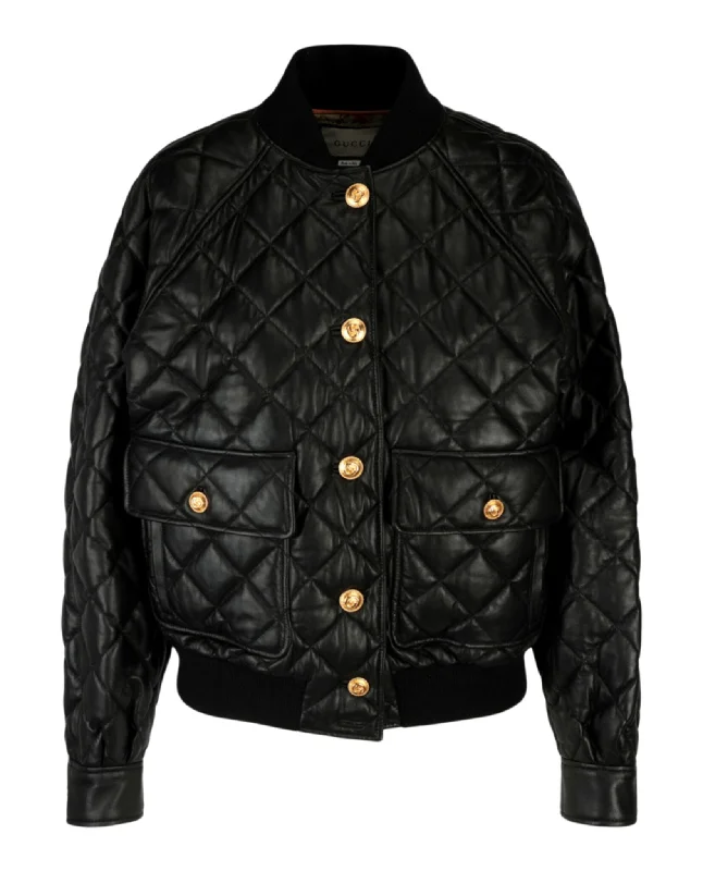 Pea CoatsQuilted Leather Bomber Jacket