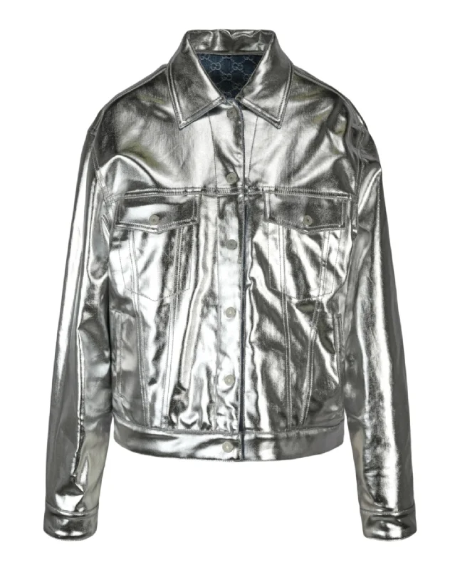 Track JacketsReversible Gg Metallic Denim Jacket