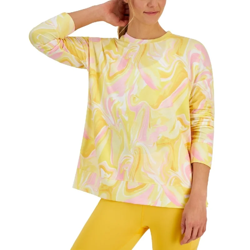 ID Ideology Women's Active Whirl Print Side Slit Relaxed Crewneck Sweatshirt Yellow Size X-Large