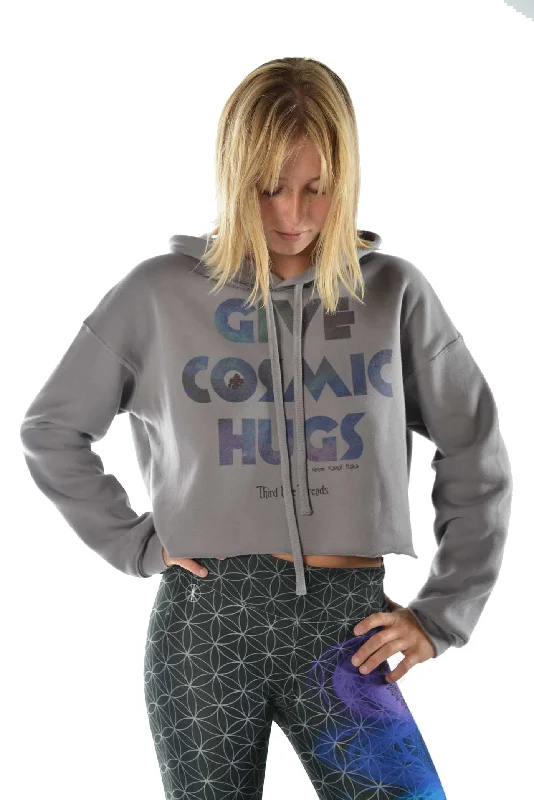 Recycled Fabric HoodiesCrop Top Hoodie with "Give Cosmic Hugs" Quote