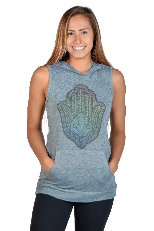 Running SweatshirtsHamsa Hand Sleeveless Hoodie Tank