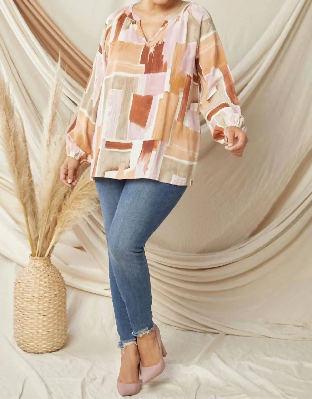 Abstract V-Neck Top In Multi