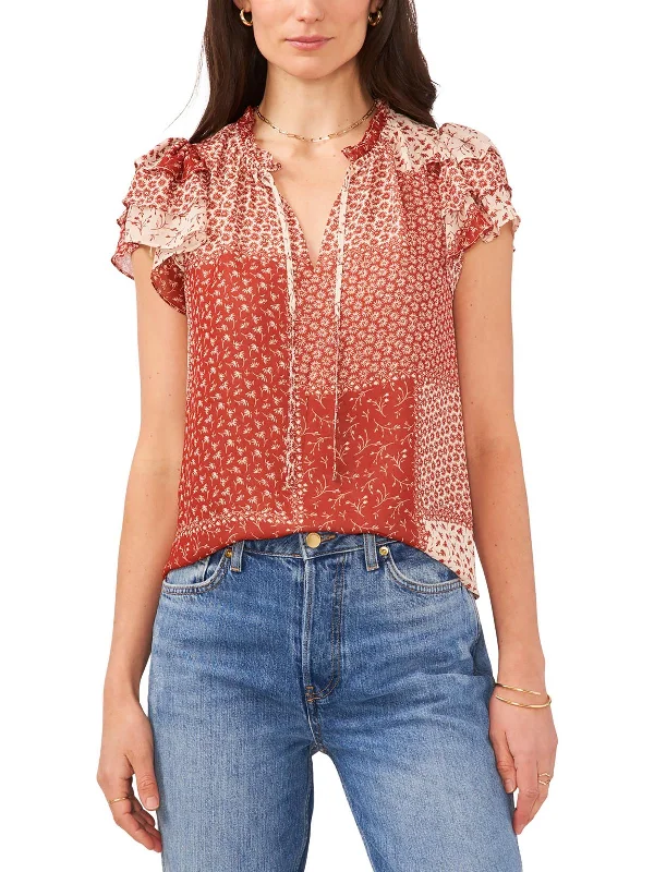 Womens V-Neck Floral Print Blouse