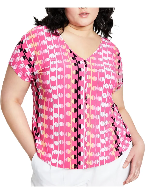 Womens V-Neck Printed Blouse