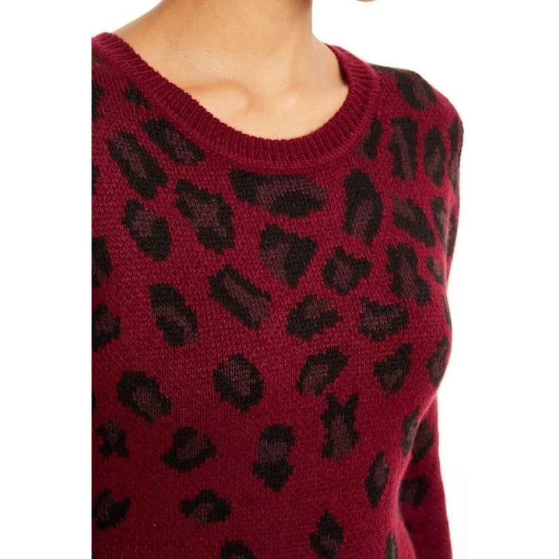 Bcx Juniors' Cheetah-Print Sweater Dress Dark Red Size Extra Small