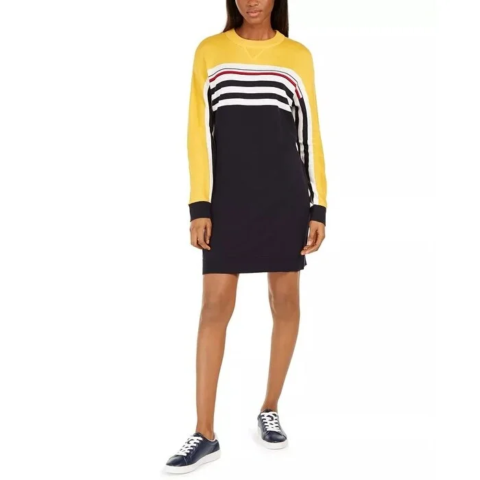 Tommy Hilfiger Women's Striped Colorblocked Sweater Dress Blue Size XL - X-Large