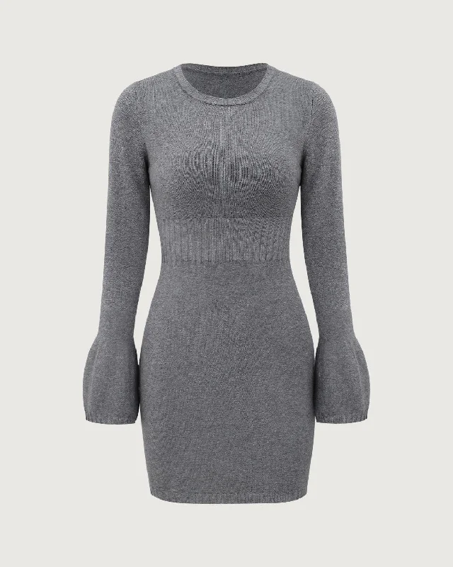 Grey Bell Sleeve Bodycon Sweater Dress