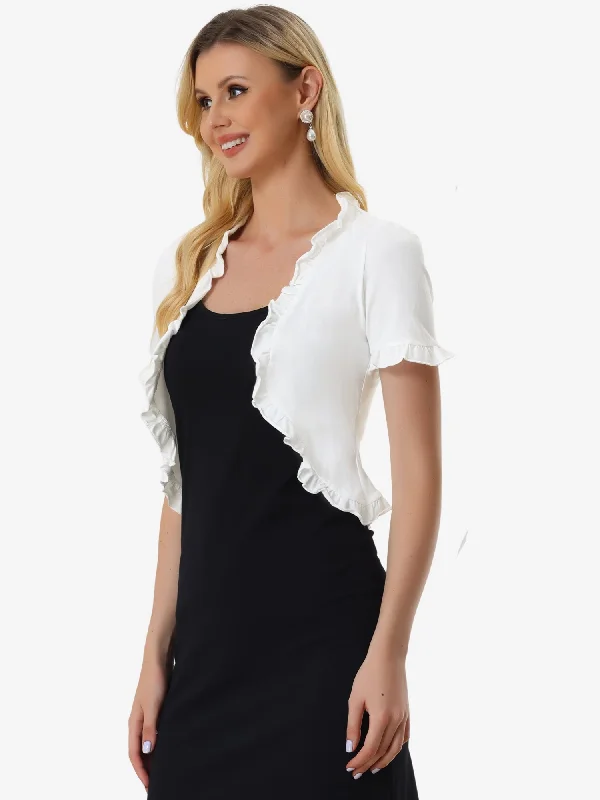 Bolero Shrugs Ruffle Short Sleeve Shrugs for Dress