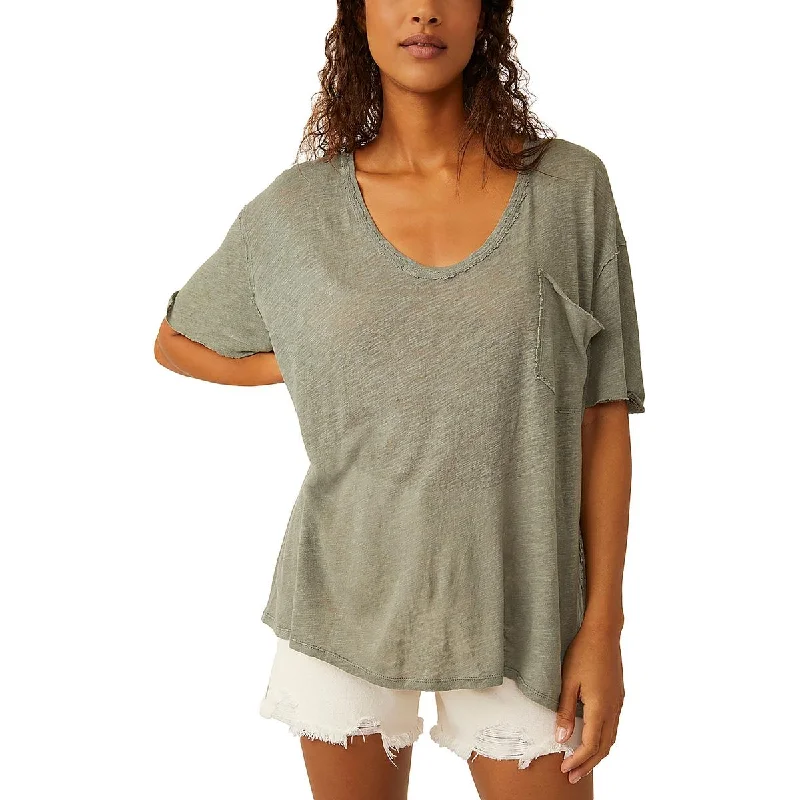 We The Free Womens Linen Blend Open Neck Pullover Top