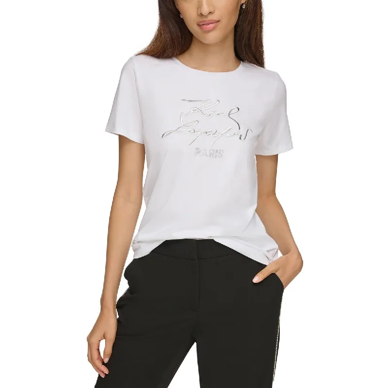 Karl Lagerfeld Paris Womens Embellished Crewneck Pullover Top