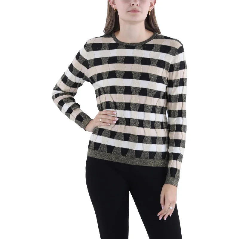 Yal Womens Metallic Striped Pullover Top