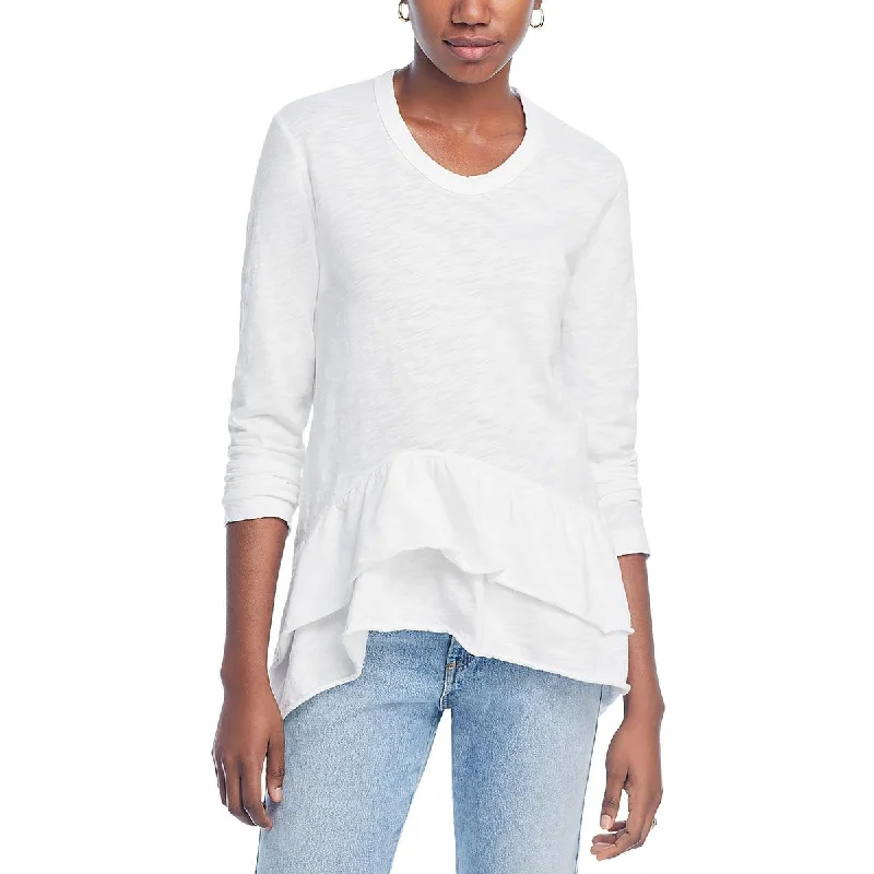 Wilt Womens Crewneck Ruffled Pullover Top